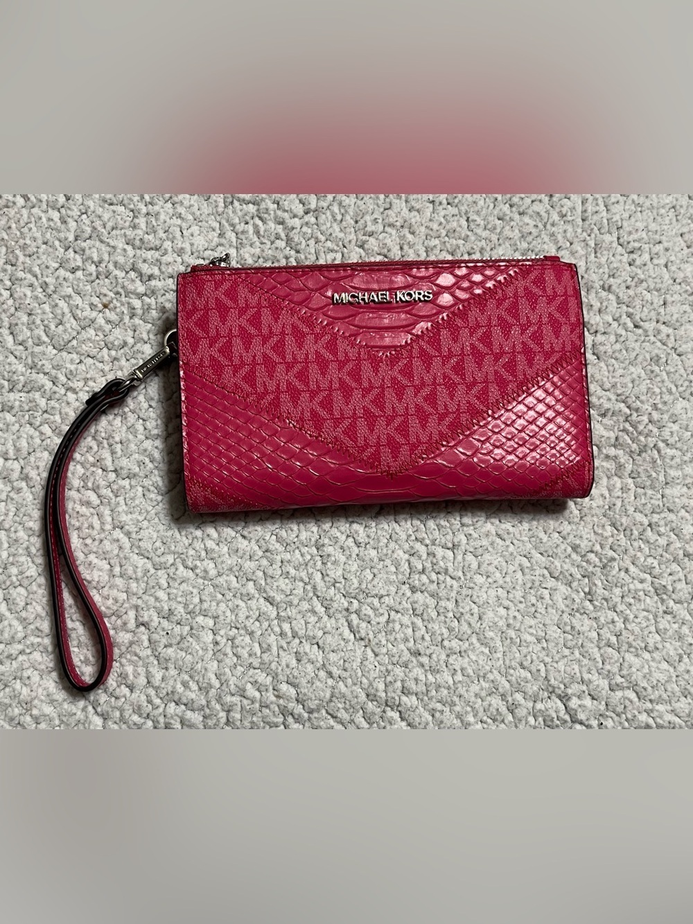 Michael Kors Large Double Zip Wristlet Credit Card Wallet in Electric Pink